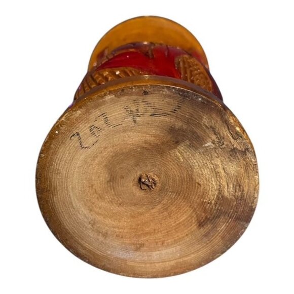 Hand-Carved Central American Wood Shallow Bud Vase – Red Floral Relief – Small R - Picture 4 of 5